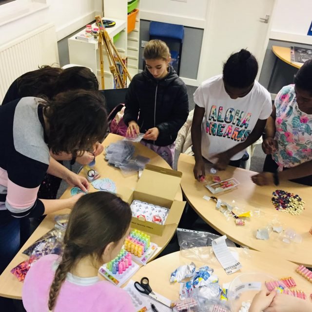 Young people taking part in a Bags of Joy craft session